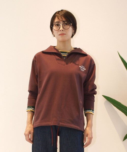 J.PRESS YORK STREET（ジェイプレスヨークストリート）の「【UNISEX】ヘビー天竺ハーフジップ スウェット（Tシャツ/カットソー・メンズ・ワイン系/アイボリー系/ネイビー系・LARGE/MEDIUM/SMALL）」の3枚目の写真