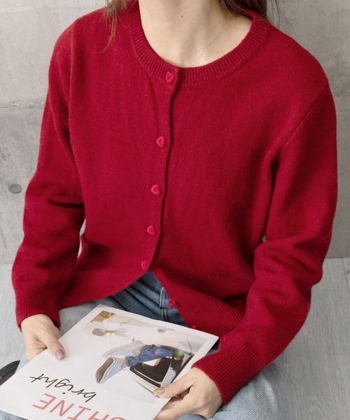 Miniministore(ミニミニストア)の「【26秋冬】ハートボタンニットカーディガン秋冬韓国風(カーディガン/ボレロ・レディース・アイボリー/ライトブルー/グレー/レッド/ピンク/ネイビー/イエロー/ブラック・FREE)」の8枚目の写真
