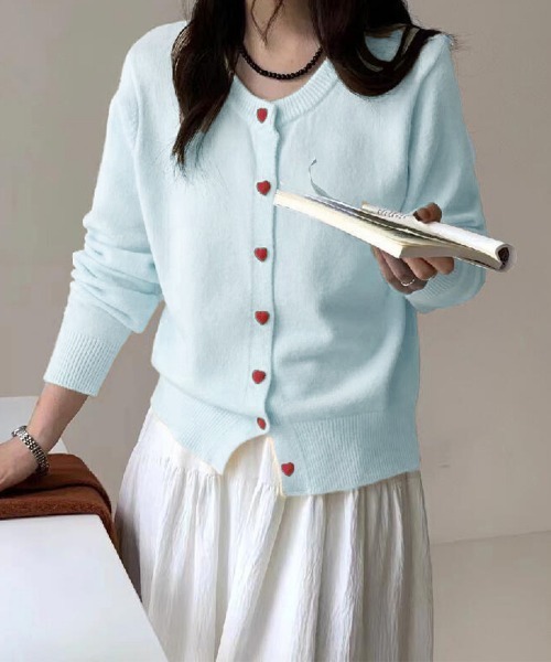 Miniministore(ミニミニストア)の「【26秋冬】ハートボタンニットカーディガン秋冬韓国風(カーディガン/ボレロ・レディース・アイボリー/ライトブルー/グレー/レッド/ピンク/ネイビー/イエロー/ブラック・FREE)」の21枚目の写真