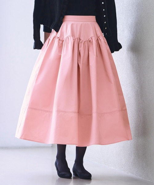 31900円　新品未使用　archivio 撥水加工 コーラルピンク スカート 洗える ｜ バブル フレア スカート ｜ レディース ロングスカート