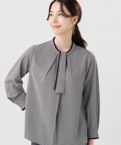 TOKYO SHIRTS（トウキョウシャツ）の「ストレッチジョーゼット 2WAY 配色ボウタイ ブラウス（シャツ/ブラウス・レディース・グレー/ホワイト/ブラック・M/L/LL）」の3枚目の写真