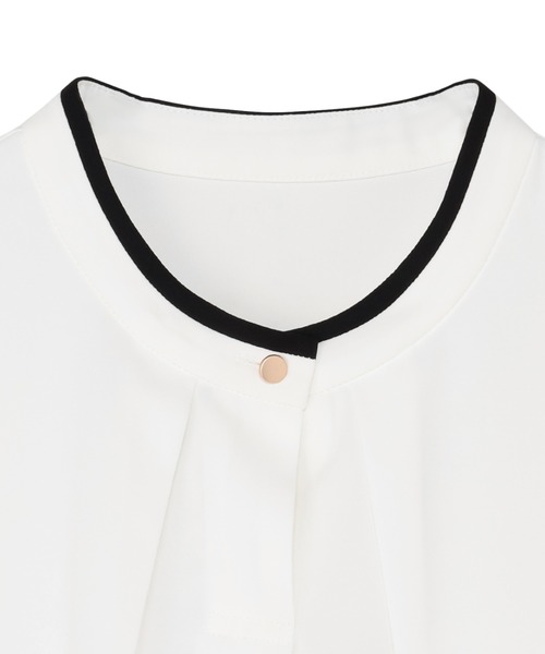 TOKYO SHIRTS（トウキョウシャツ）の「ストレッチジョーゼット 2WAY 配色ボウタイ ブラウス（シャツ/ブラウス・レディース・グレー/ホワイト/ブラック・M/L/LL）」の9枚目の写真