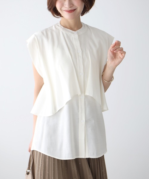 Ehre style(エーレスタイル)の「重ね着無しで 体型カバー レイヤーブラウス(シャツ/ブラウス・レディース・ブラック/ホワイト/ライトグレー・FREE)」の1枚目の写真