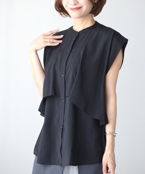 Ehre style(エーレスタイル)の「重ね着無しで 体型カバー レイヤーブラウス(シャツ/ブラウス・レディース・ブラック/ホワイト/ライトグレー・FREE)」の3枚目の写真