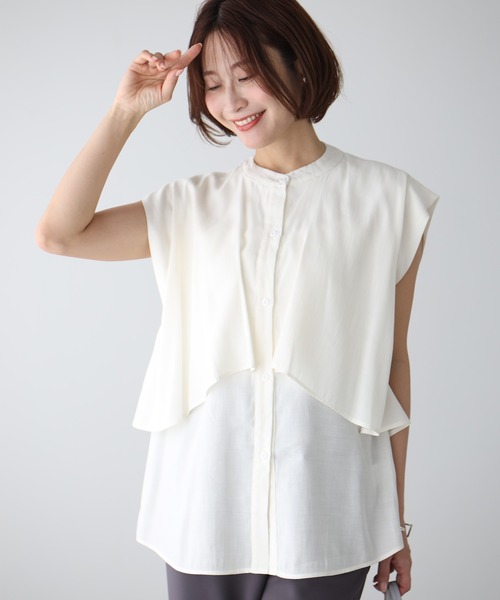 Ehre style(エーレスタイル)の「重ね着無しで 体型カバー レイヤーブラウス(シャツ/ブラウス・レディース・ブラック/ホワイト/ライトグレー・FREE)」の15枚目の写真