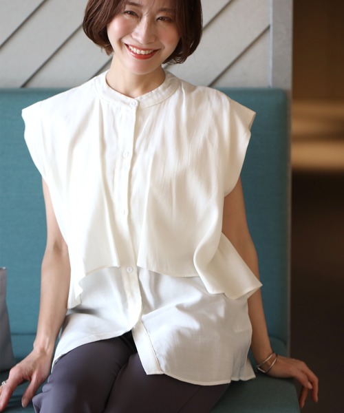 Ehre style(エーレスタイル)の「重ね着無しで 体型カバー レイヤーブラウス(シャツ/ブラウス・レディース・ブラック/ホワイト/ライトグレー・FREE)」の17枚目の写真