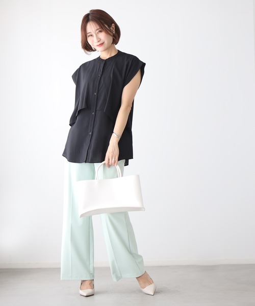 Ehre style(エーレスタイル)の「重ね着無しで 体型カバー レイヤーブラウス(シャツ/ブラウス・レディース・ブラック/ホワイト/ライトグレー・FREE)」の19枚目の写真