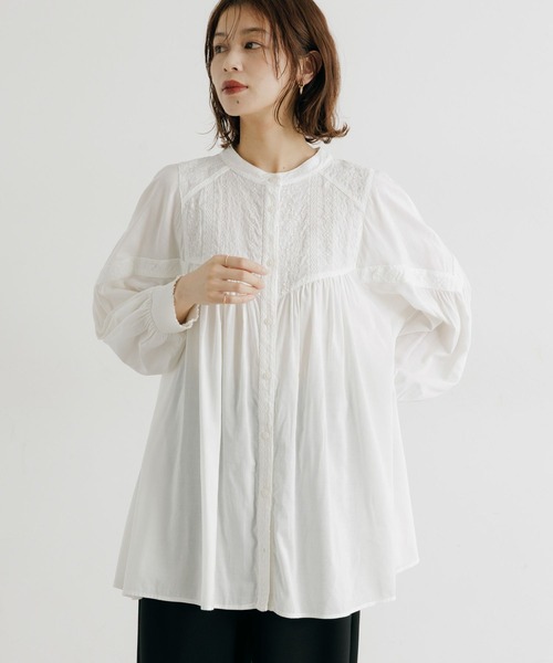 コットンやわらか刺繍ブラウス 《オケージョン2025AW》（シャツ