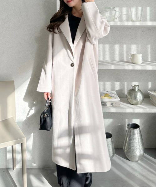 コンジェペイエ イタリア製ウール生地使用 チェスターコート 比翼仕立て ゆったり ウールタッチ チェスターロングコート[品番：ADEW0003823]｜ad thie