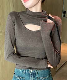【表裏ニット/微起毛】色っぽ長袖ハイネックカットアウトリブニットプルオーバー レディース