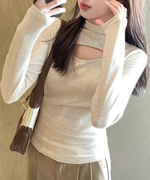 DAY CLOSET（デイ クローゼット）の「【表裏ニット/微起毛】色っぽ長袖ハイネックカットアウトリブニットプルオーバー レディース（ニット/セーター・レディース・ダークグレー/キナリ/ダークブラウン/グレー/ブラック/グレイッシュベージュ・M/L）」の8枚目の写真