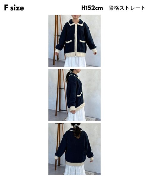 CPCM（シーピーシーエム）の「同色花柄ジャガードカーディガン（カーディガン/ボレロ・レディース・ブラウン/アイボリー/ネイビー・FREE）」の4枚目の写真