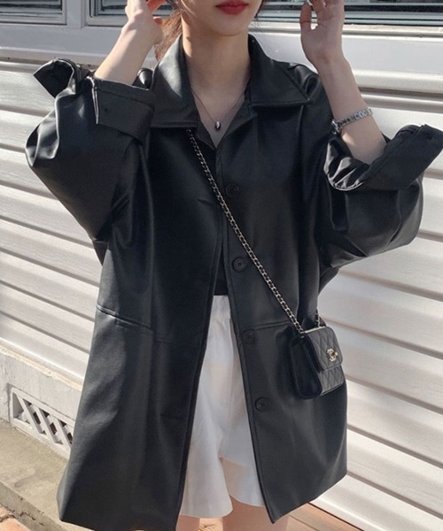 SallyLunn(サリーラン)の「レザータッチポケットジャケット(その他アウター・レディース・ブラック・MEDIUM/LARGE)」の3枚目の写真