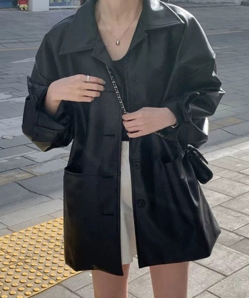 SallyLunn(サリーラン)の「レザータッチポケットジャケット(その他アウター・レディース・ブラック・MEDIUM/LARGE)」の4枚目の写真