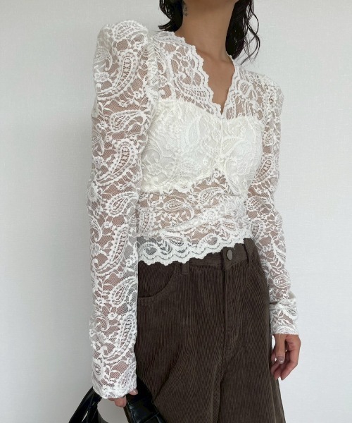 AMAIL(アマイル)の「Elegant Lace Top(シャツ/ブラウス・レディース・ブラック/ホワイト・FREE)」の5枚目の写真