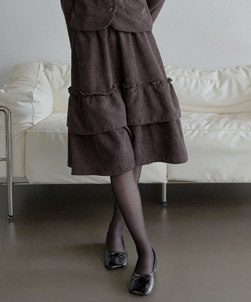 セール】ダブルポケットフラワーアプリケットコーデュロイダブルフリル