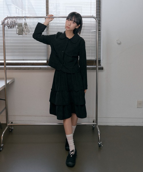 UNE MANSION（ユヌマンション）の「ダブルポケットフラワーアプリケットコーデュロイダブルフリルミディスカート（スカート・レディース・ブラウン/ブラック・FREE）」の18枚目の写真