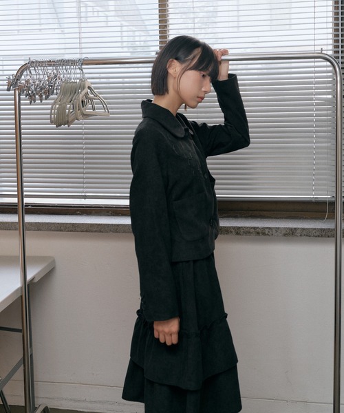 UNE MANSION（ユヌマンション）の「ダブルポケットフラワーアプリケットコーデュロイダブルフリルミディスカート（スカート・レディース・ブラウン/ブラック・FREE）」の19枚目の写真