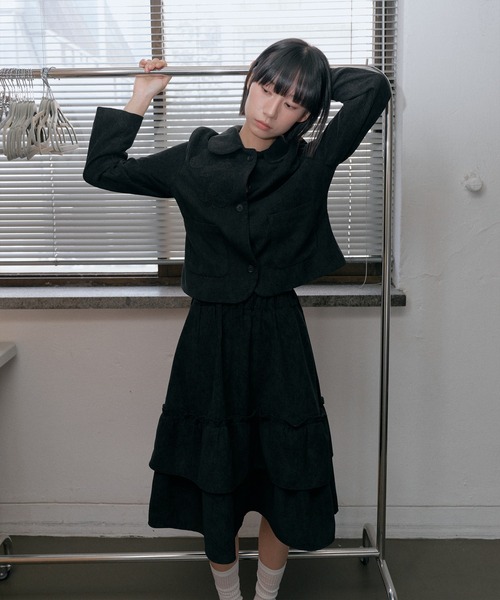 UNE MANSION（ユヌマンション）の「ダブルポケットフラワーアプリケットコーデュロイダブルフリルミディスカート（スカート・レディース・ブラウン/ブラック・FREE）」の20枚目の写真