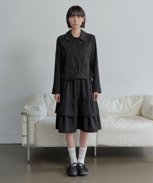 UNE MANSION（ユヌマンション）の「ダブルポケットフラワーアプリケットコーデュロイダブルフリルミディスカート（スカート・レディース・ブラウン/ブラック・FREE）」の22枚目の写真