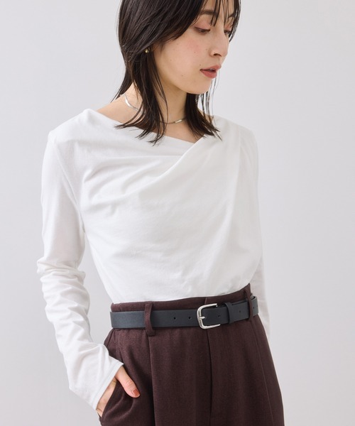 VIS(ビス)の「ドレープオフショルロンT/一部WEB限定カラー・イージーケア(Tシャツ/カットソー・レディース・オフホワイト/ブラック/ホワイト系その他5/ダークブラウン・FREE)」の19枚目の写真