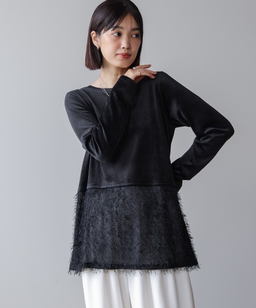 Bou Jeloud（ブージュルード）の「ジャージーベロアレイヤープルオーバー（Tシャツ/カットソー・レディース・モカ/アイボリー/ブラック・FREE）」の21枚目の写真