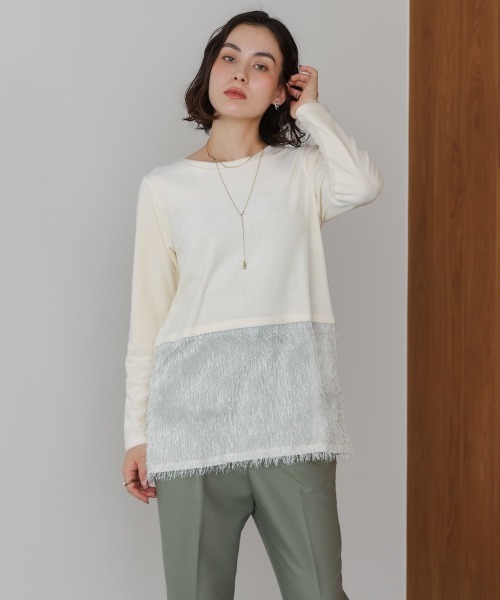Bou Jeloud（ブージュルード）の「ジャージーベロアレイヤープルオーバー（Tシャツ/カットソー・レディース・モカ/アイボリー/ブラック・FREE）」の10枚目の写真