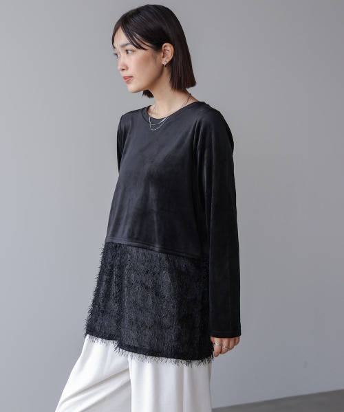 Bou Jeloud（ブージュルード）の「ジャージーベロアレイヤープルオーバー（Tシャツ/カットソー・レディース・モカ/アイボリー/ブラック・FREE）」の19枚目の写真