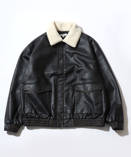 Salong hameu（サロン ハミュー）の「秋冬ムード高まる 襟ボア フェイクレザーブルゾンジャケット メンズ レディース ユニセックス（ブルゾン・メンズ・ブラック/ブラウン・L/XL/M）」の3枚目の写真