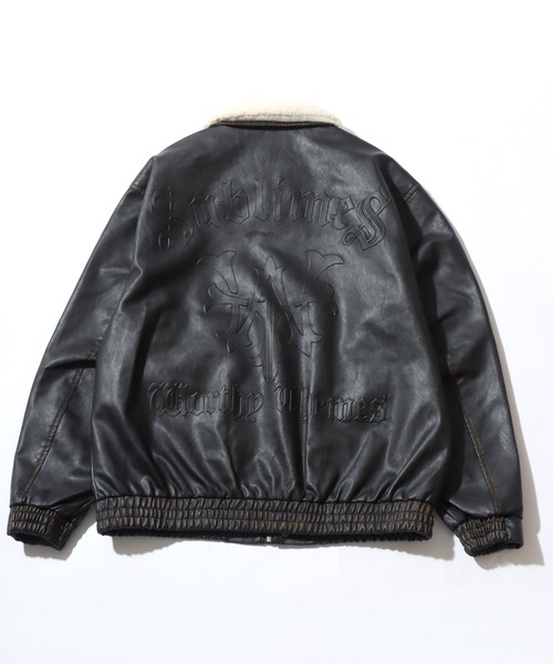 Salong hameu（サロン ハミュー）の「秋冬ムード高まる 襟ボア フェイクレザーブルゾンジャケット メンズ レディース ユニセックス（ブルゾン・メンズ・ブラック/ブラウン・L/XL/M）」の4枚目の写真