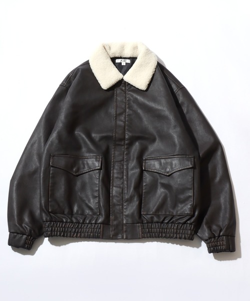 Salong hameu（サロン ハミュー）の「秋冬ムード高まる 襟ボア フェイクレザーブルゾンジャケット メンズ レディース ユニセックス（ブルゾン・メンズ・ブラック/ブラウン・L/XL/M）」の5枚目の写真