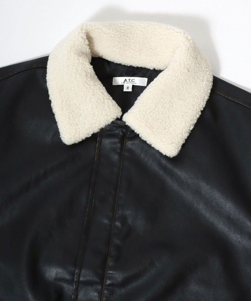 Salong hameu（サロン ハミュー）の「秋冬ムード高まる 襟ボア フェイクレザーブルゾンジャケット メンズ レディース ユニセックス（ブルゾン・メンズ・ブラック/ブラウン・L/XL/M）」の7枚目の写真