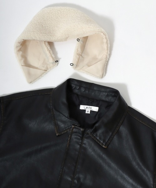 Salong hameu（サロン ハミュー）の「秋冬ムード高まる 襟ボア フェイクレザーブルゾンジャケット メンズ レディース ユニセックス（ブルゾン・メンズ・ブラック/ブラウン・L/XL/M）」の10枚目の写真