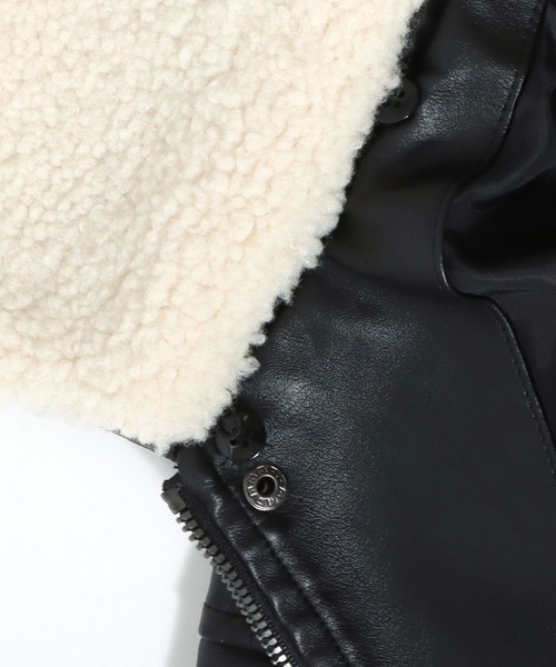 Salong hameu（サロン ハミュー）の「秋冬ムード高まる 襟ボア フェイクレザーブルゾンジャケット メンズ レディース ユニセックス（ブルゾン・メンズ・ブラック/ブラウン・L/XL/M）」の9枚目の写真