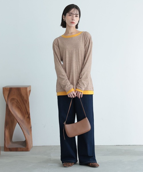 n'OrLABEL（ノアールレーベル）の「袖シャーリングレイヤード風トップス（Tシャツ/カットソー・レディース・ベージュ/ネイビー/ブラック・2/1）」の6枚目の写真