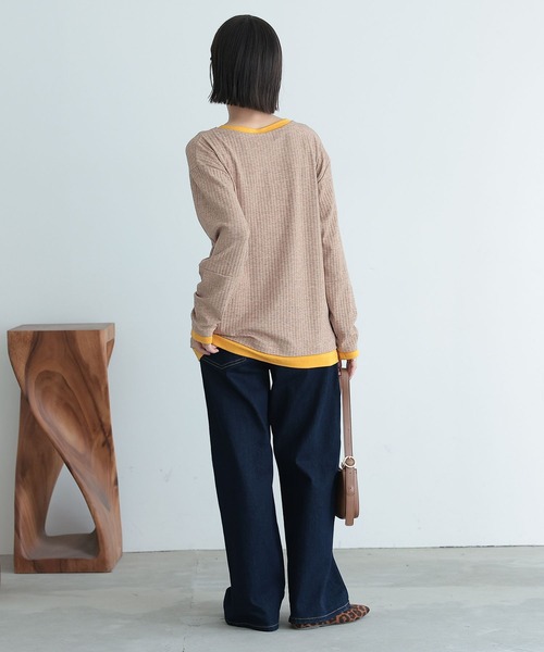 n'OrLABEL（ノアールレーベル）の「袖シャーリングレイヤード風トップス（Tシャツ/カットソー・レディース・ベージュ/ネイビー/ブラック・2/1）」の8枚目の写真