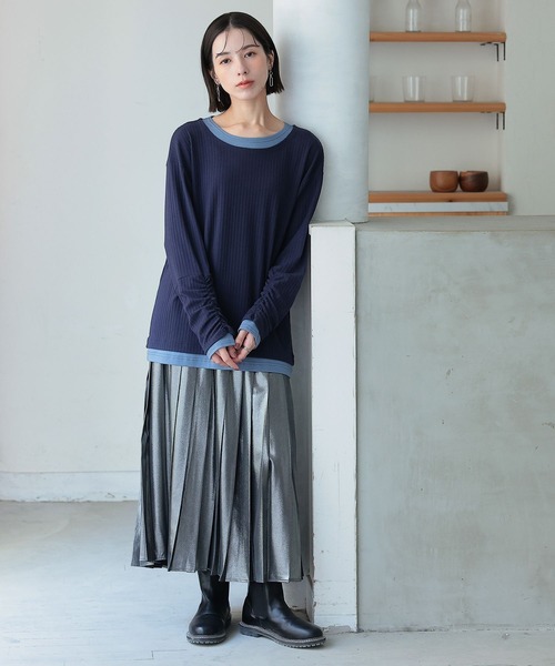 n'OrLABEL（ノアールレーベル）の「袖シャーリングレイヤード風トップス（Tシャツ/カットソー・レディース・ベージュ/ネイビー/ブラック・2/1）」の14枚目の写真