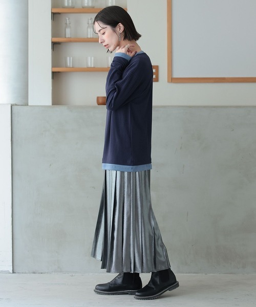 n'OrLABEL（ノアールレーベル）の「袖シャーリングレイヤード風トップス（Tシャツ/カットソー・レディース・ベージュ/ネイビー/ブラック・2/1）」の15枚目の写真