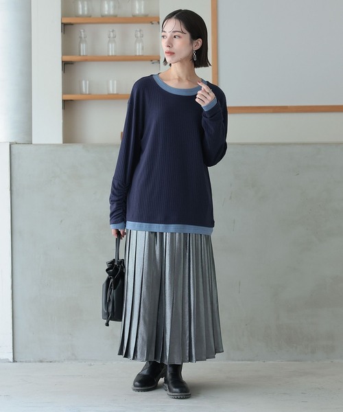 n'OrLABEL（ノアールレーベル）の「袖シャーリングレイヤード風トップス（Tシャツ/カットソー・レディース・ベージュ/ネイビー/ブラック・2/1）」の16枚目の写真