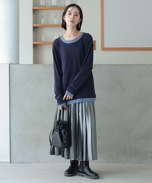 n'OrLABEL（ノアールレーベル）の「袖シャーリングレイヤード風トップス（Tシャツ/カットソー・レディース・ベージュ/ネイビー/ブラック・2/1）」の17枚目の写真