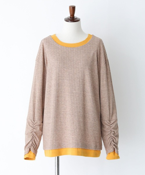 n'OrLABEL（ノアールレーベル）の「袖シャーリングレイヤード風トップス（Tシャツ/カットソー・レディース・ベージュ/ネイビー/ブラック・2/1）」の22枚目の写真