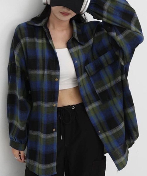 FUNdaysion(ファンデイション)の「ユニセックスチェック柄シャツ(シャツ/ブラウス・レディース・オレンジ/グリーン/ブルー・M)」の19枚目の写真