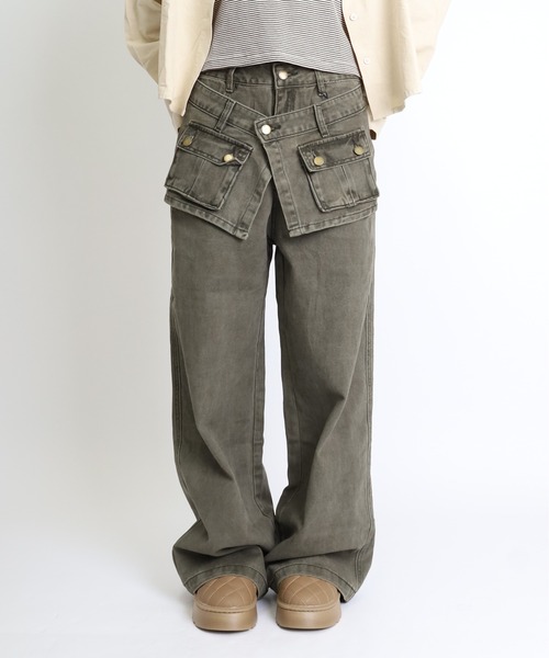 Max J(マックスジェイ)の「【Max J】ポケットバギーレイヤードデニムパンツ(デニムパンツ・レディース・グレー・SMALL/LARGE/MEDIUM)」の3枚目の写真