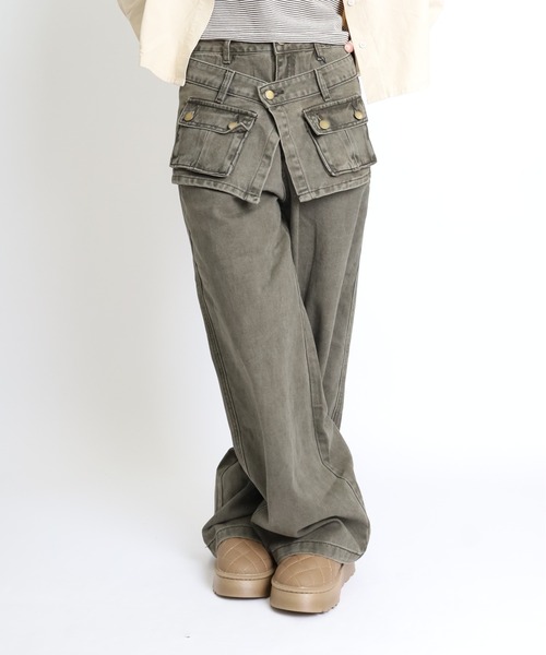 Max J(マックスジェイ)の「【Max J】ポケットバギーレイヤードデニムパンツ(デニムパンツ・レディース・グレー・SMALL/LARGE/MEDIUM)」の4枚目の写真