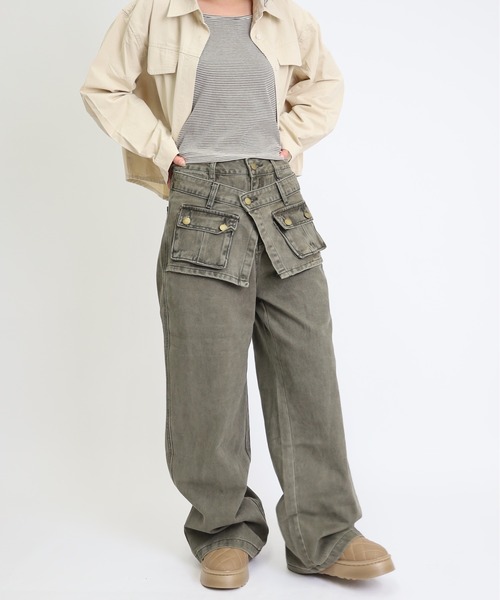 Max J(マックスジェイ)の「【Max J】ポケットバギーレイヤードデニムパンツ(デニムパンツ・レディース・グレー・SMALL/LARGE/MEDIUM)」の5枚目の写真