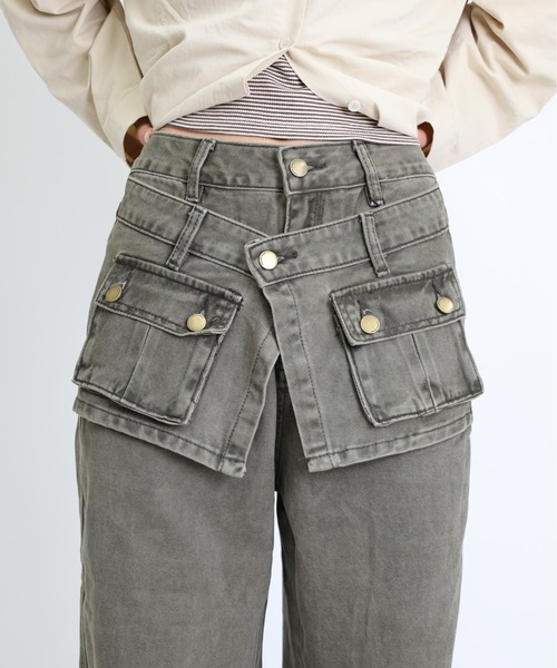 Max J(マックスジェイ)の「【Max J】ポケットバギーレイヤードデニムパンツ(デニムパンツ・レディース・グレー・SMALL/LARGE/MEDIUM)」の7枚目の写真
