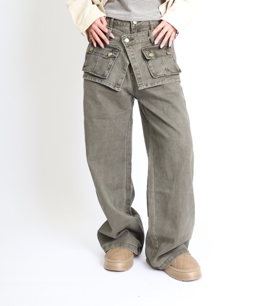 Max J(マックスジェイ)の「【Max J】ポケットバギーレイヤードデニムパンツ(デニムパンツ・レディース・グレー・SMALL/LARGE/MEDIUM)」の2枚目の写真