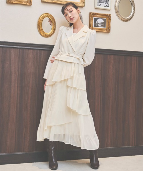 ジャケットレイヤードプリーツワンピース（ワンピース）｜AND COUTURE