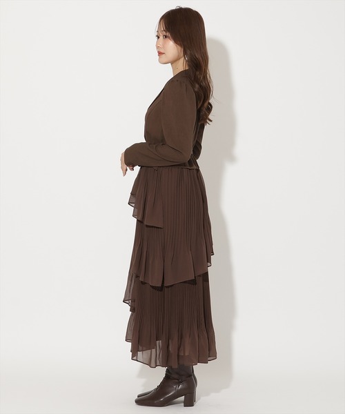 AND COUTURE ジャケットレイヤードプリーツワンピース ジャケットレイヤードプリーツワンピース（ワンピース）｜AND COUTURE