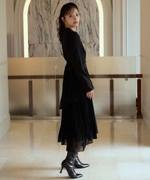 アンドクチュール ジャケットレイヤードプリーツワンピース ブラック AND COUTURE（アンドクチュール） ワンピース ジャケットレイヤード